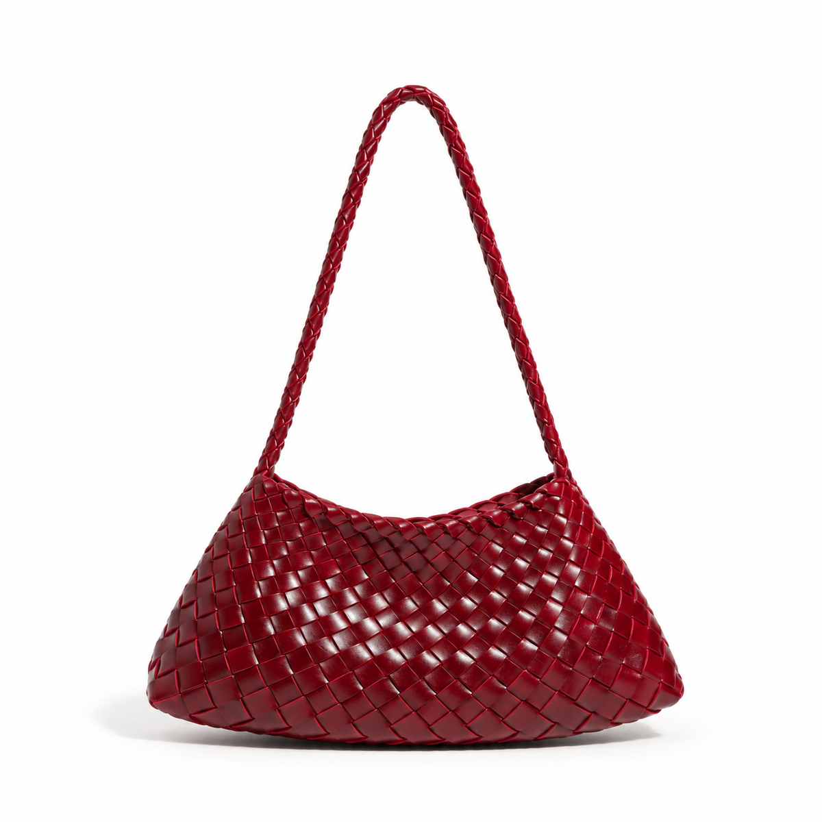 Elegant Burgundy Woven Braided Shoulder Bag-4