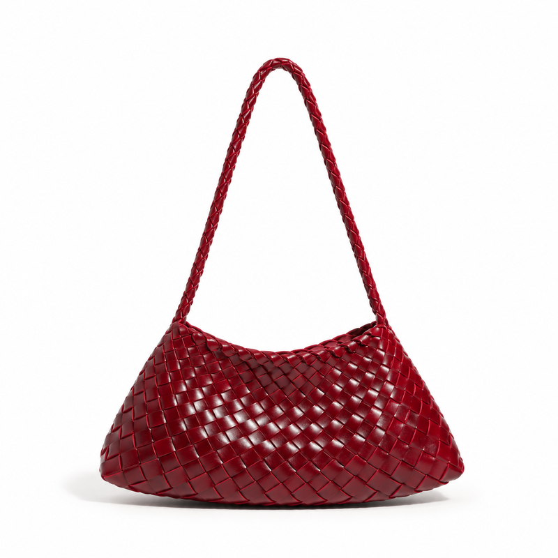 Elegant Burgundy Woven Braided Shoulder Bag-4