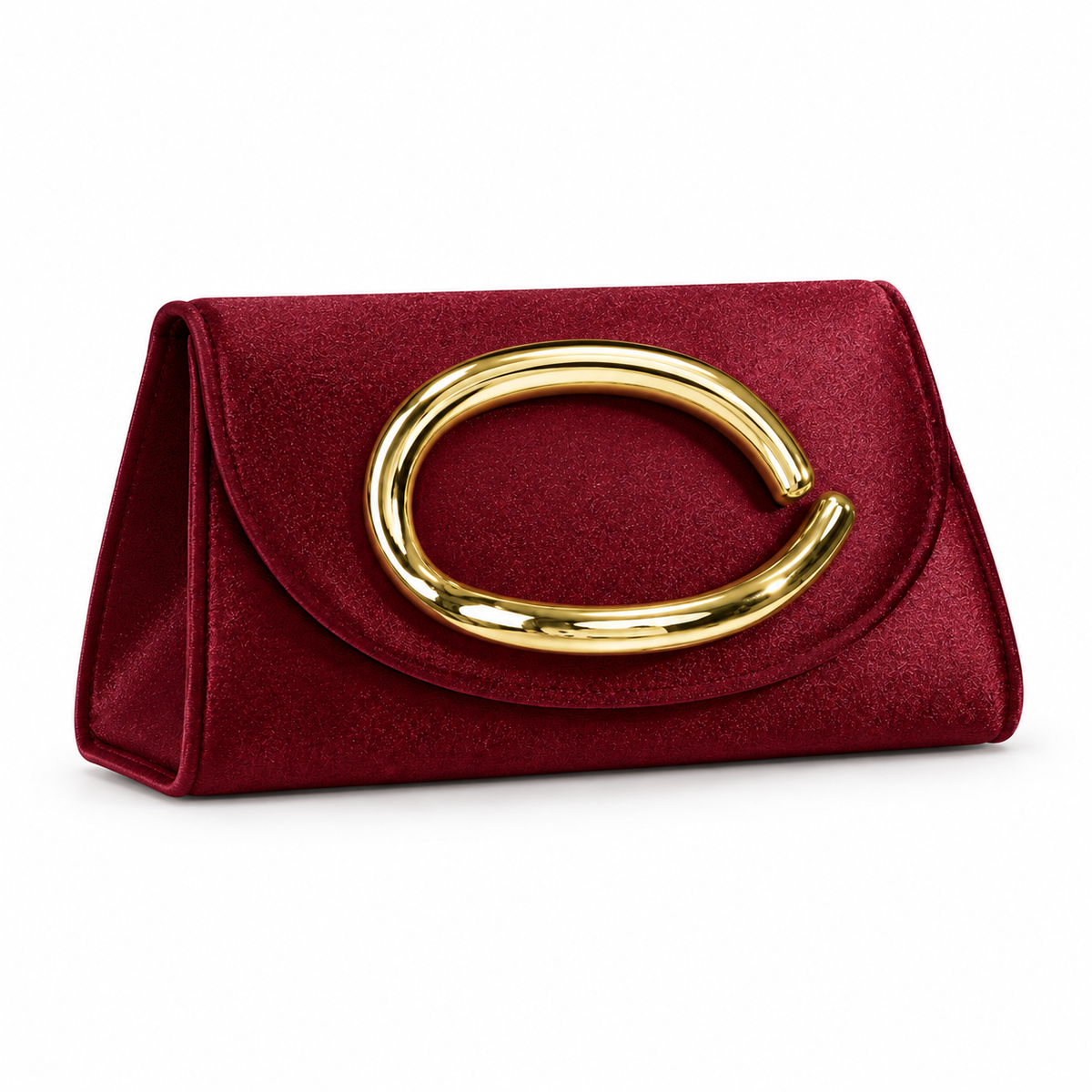 Burgundy Shimmer Clutch With Gold Handle-1