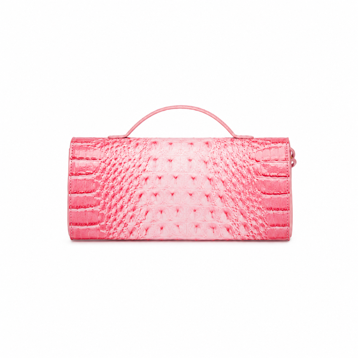 Luxury Pink Crocodile Embossed Top Handle Clutch Bag-2