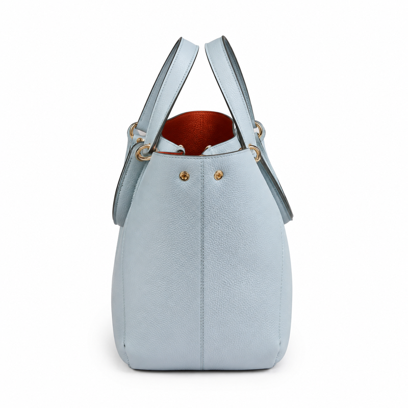 Women’s Light Blue Textured Tote Handbag with Double Handles-4