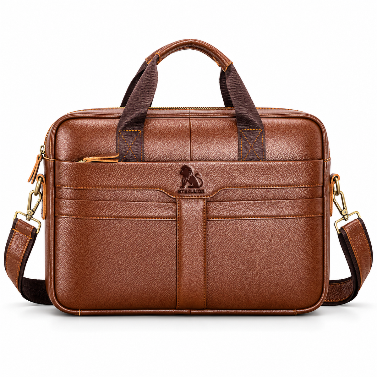 Classic Cognac Leather Briefcase Shoulder Bag-4