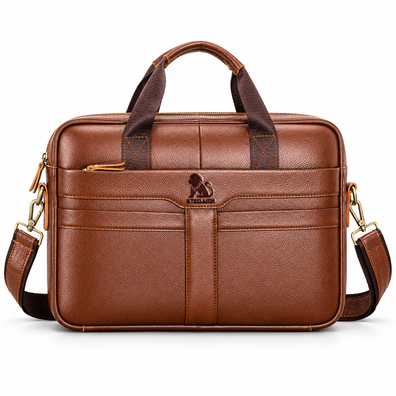 Classic Cognac Leather Briefcase Shoulder Bag-4