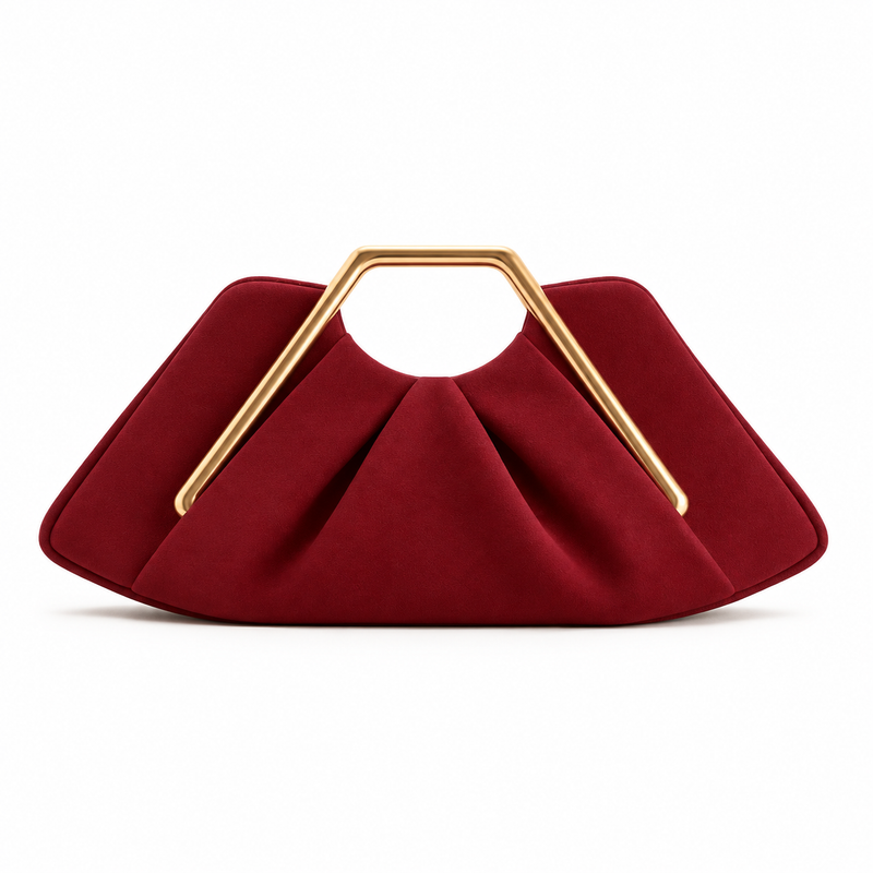 Red Leather Evening Clutch Golden Handle-4
