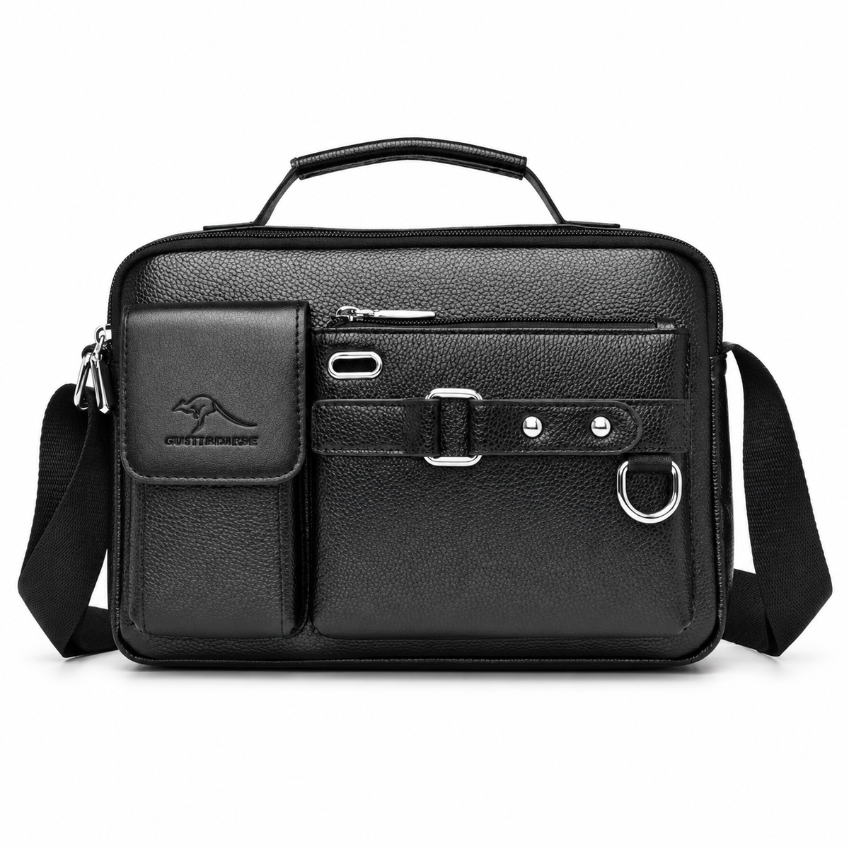 Classic Black Leather Briefcase With Pockets-4