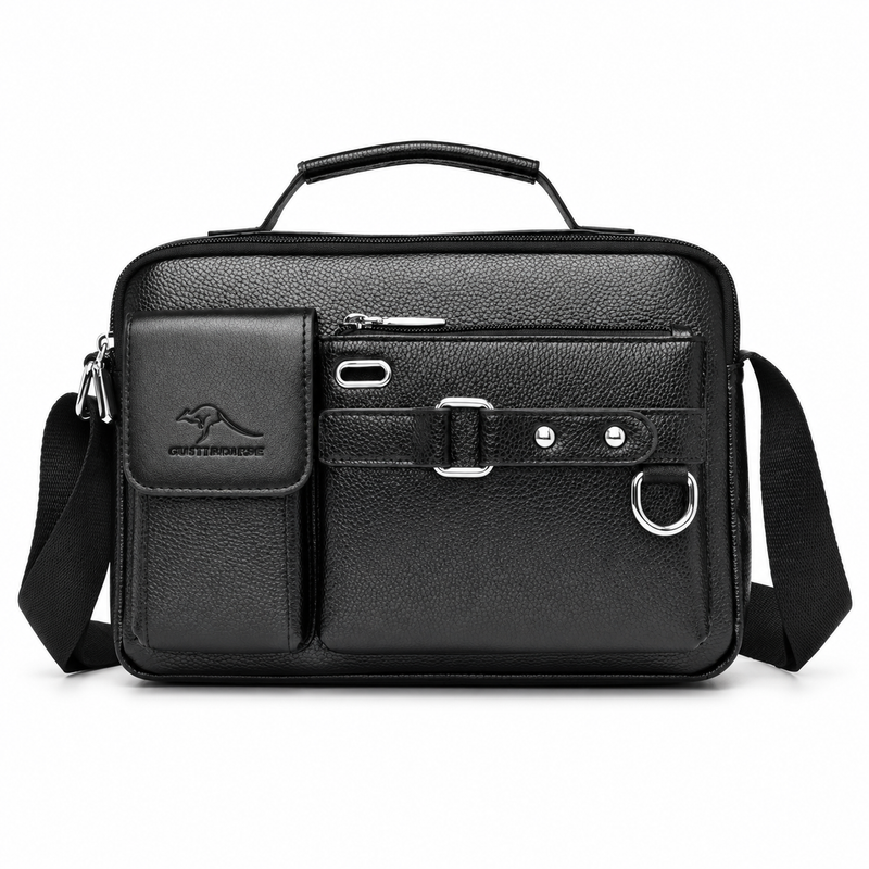 Classic Black Leather Briefcase With Pockets-4