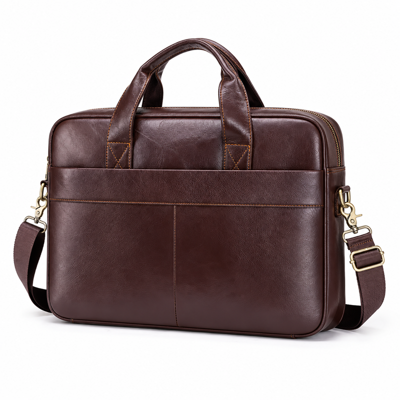 Classic Dark Brown Leather Business Briefcase-3