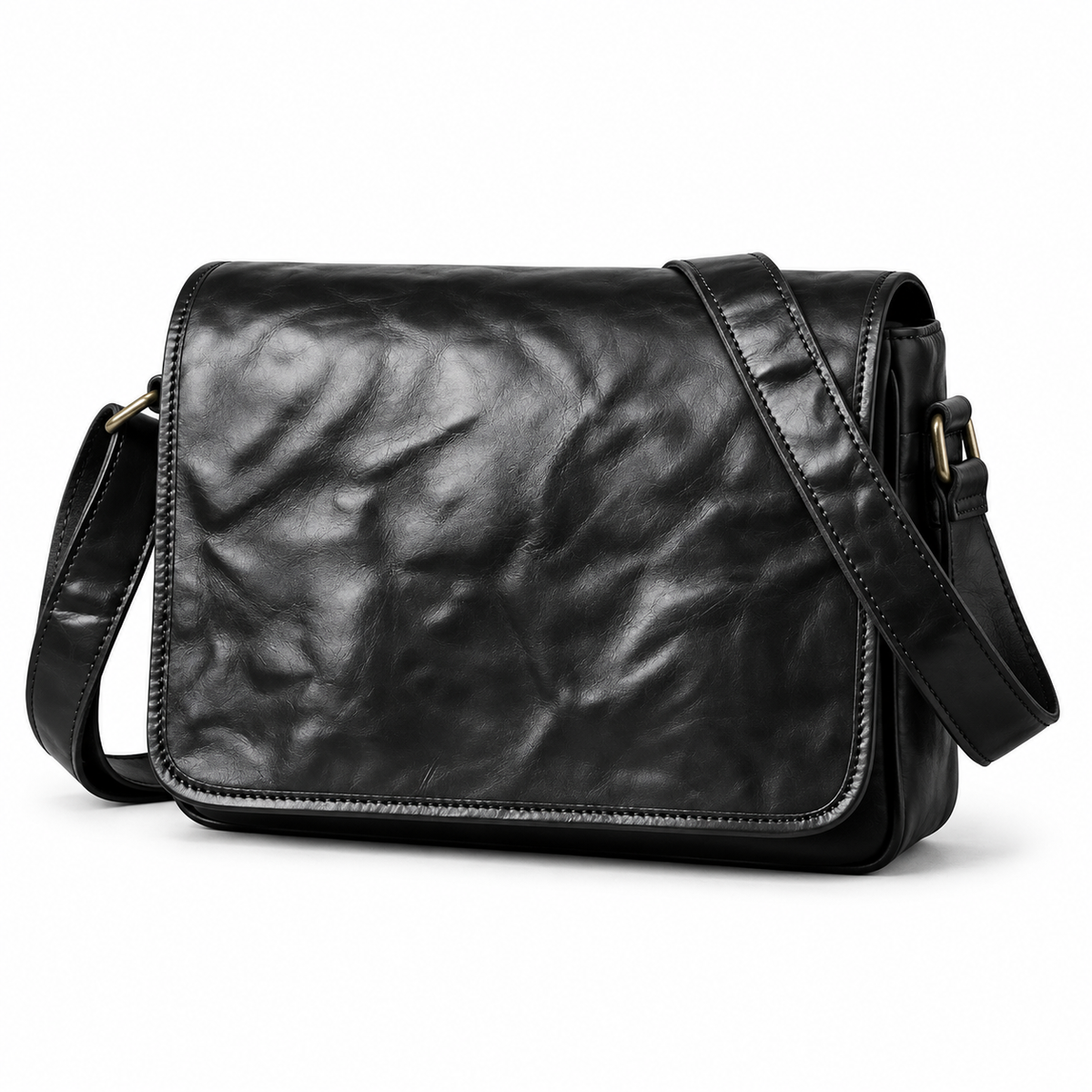 Classic Black Leather Flap Satchel Bag-3