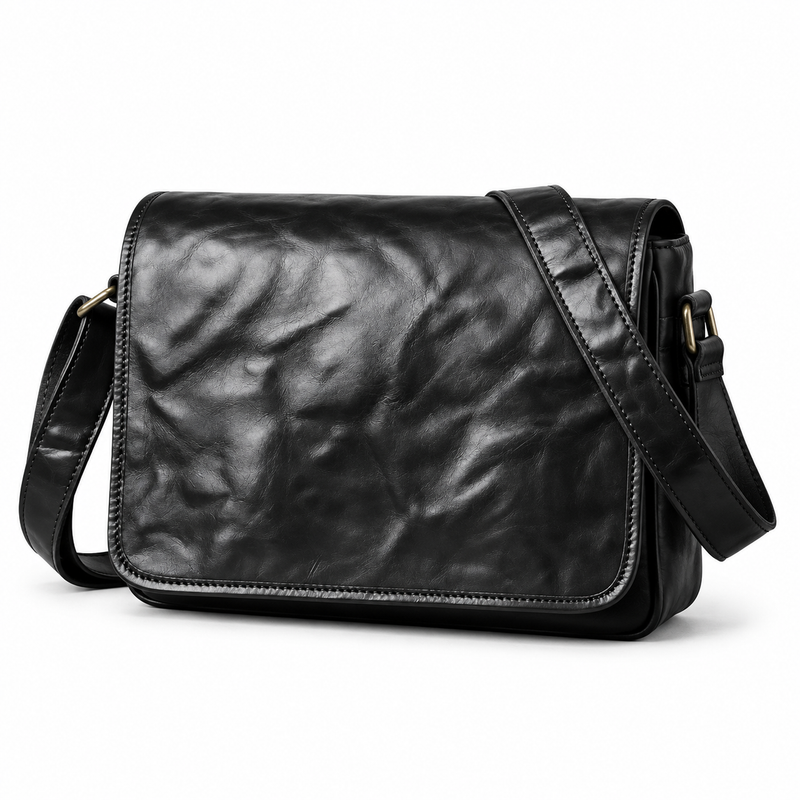 Classic Black Leather Flap Satchel Bag-3