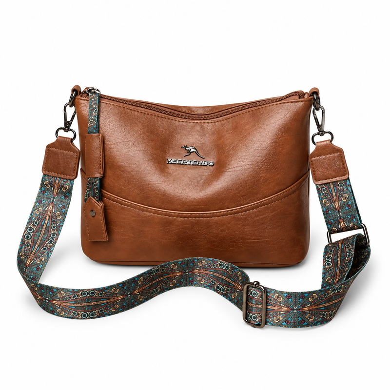 Brown Crossbody Bag With Paisley Strap-4