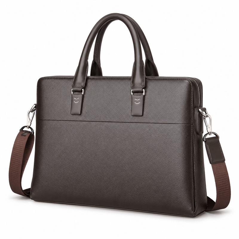Classic Brown Leather Laptop Briefcase Bag-3