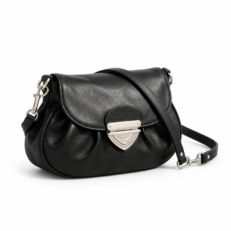 Elegant Ruched Black Crossbody Shoulder Bag-1