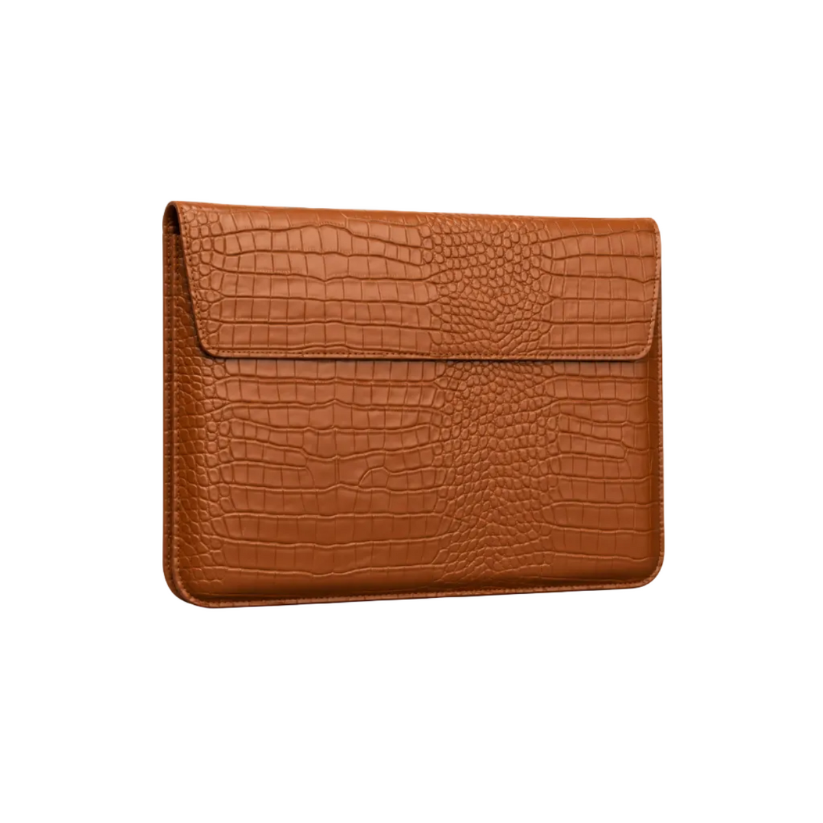 Caramel Crocodile Embossed Leather Laptop Bag