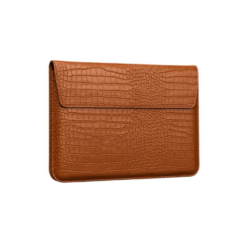 Caramel Crocodile Embossed Leather Laptop Bag-1