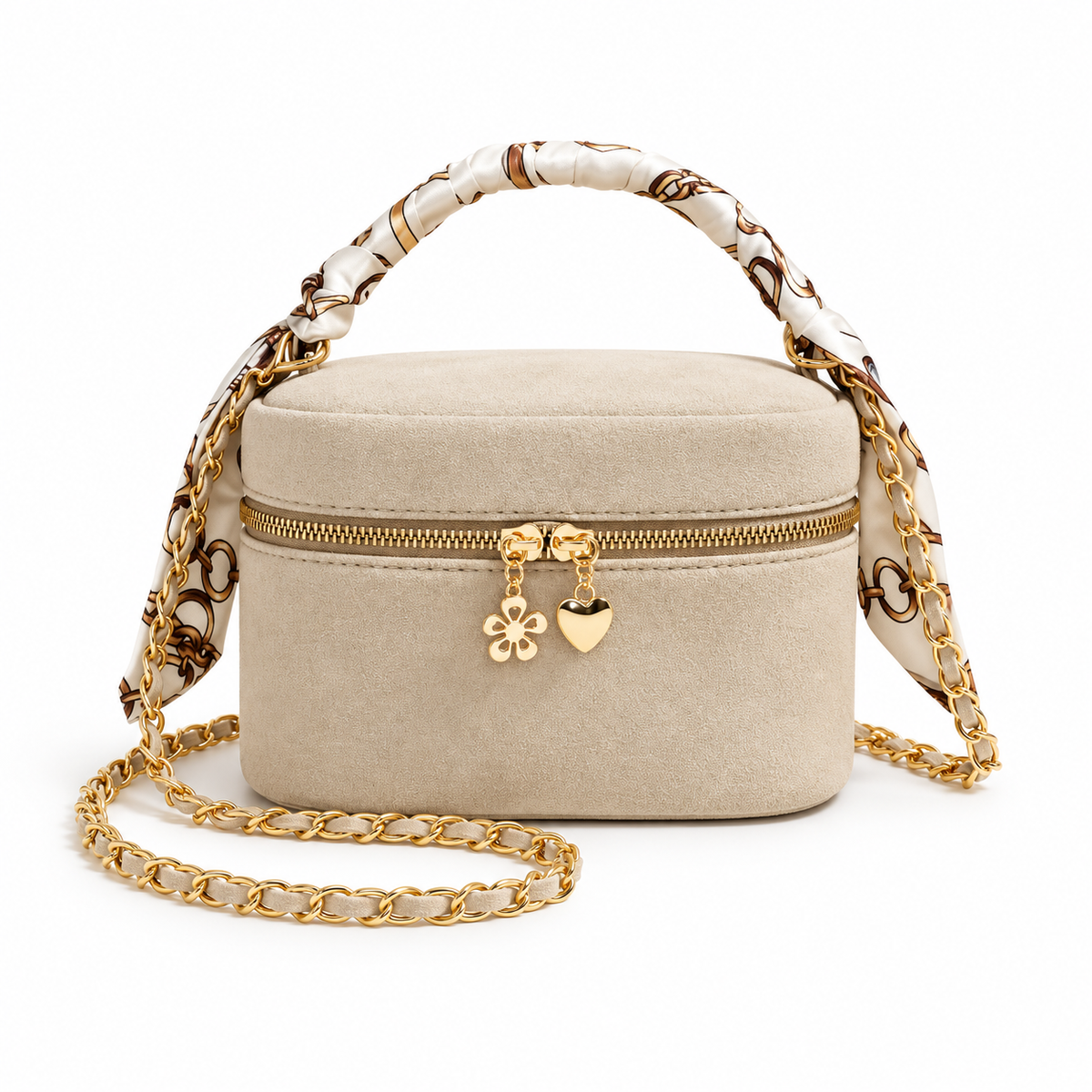 Beige Scarf Handle Crossbody Vanity Bag