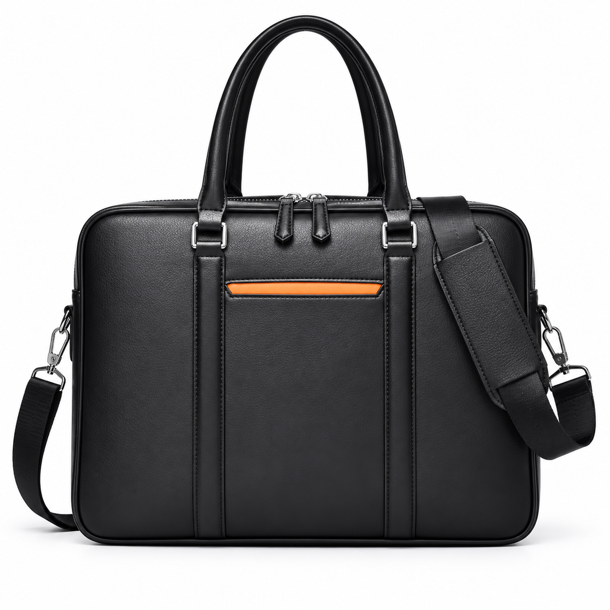 Classic Black Leather Laptop Briefcase Bag-4