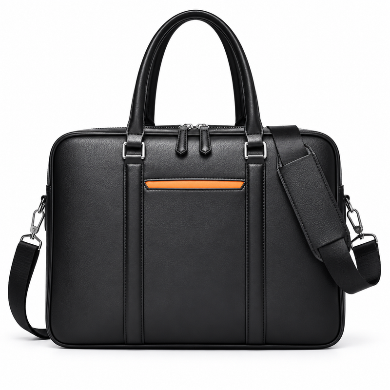 Classic Black Leather Laptop Briefcase Bag-2