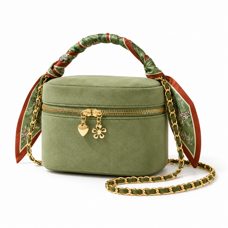 Olive Green Crossbody Bag With Scarf-3