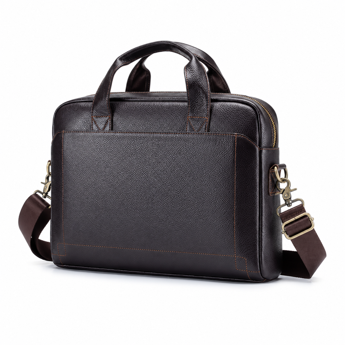 Classic Leather Briefcase With Shoulder Strap-3