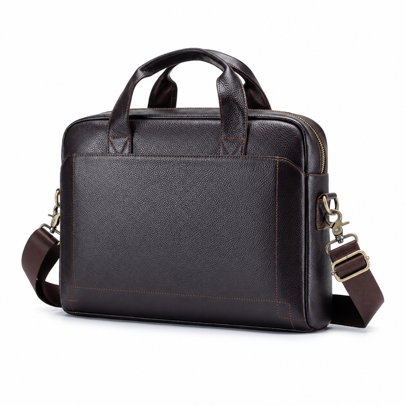 Classic Leather Briefcase With Shoulder Strap-3