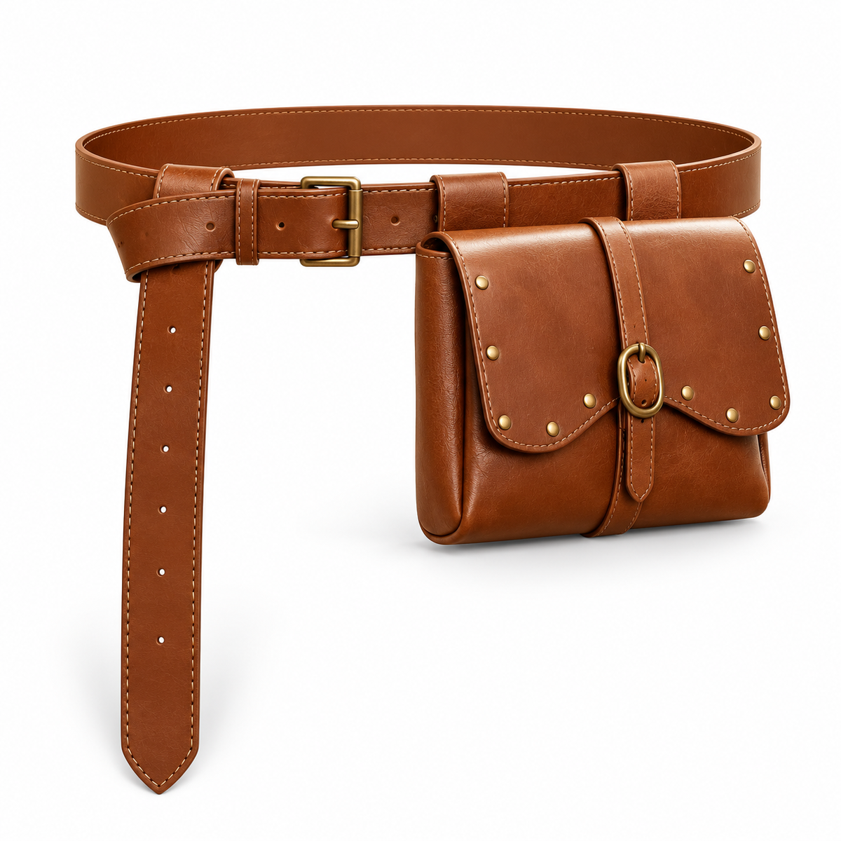 Vintage Brown Studded Waist Belt Pouch-4