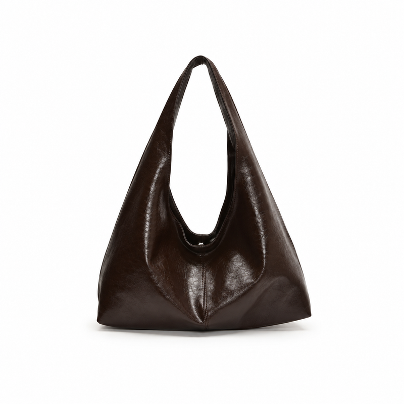 Glossy Coffee Brown Slouchy Hobo Bag-4