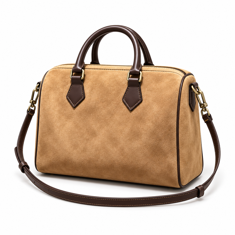 Classic Tan Leather And Canvas Handbag-4