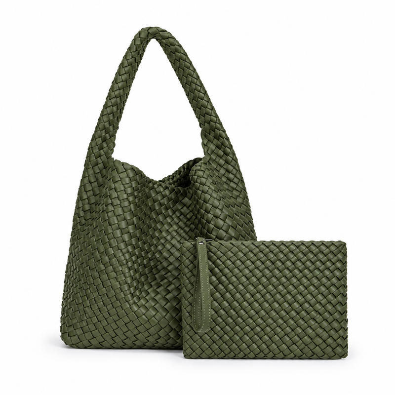 Army Green Woven Hobo Bag Set-4