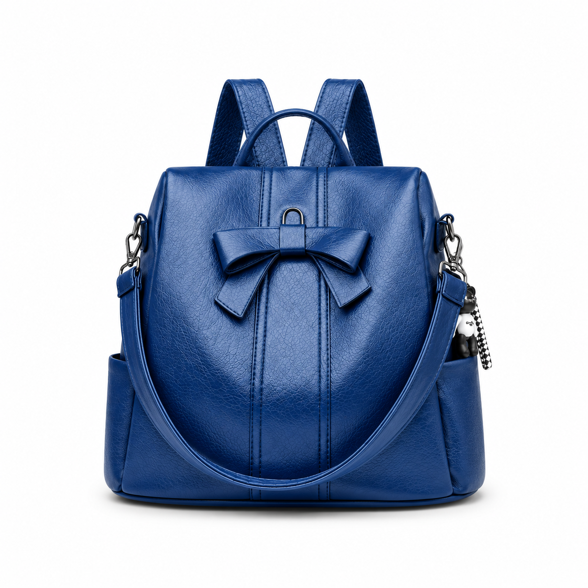 Blue Bow Accent Convertible Backpack Handbag-4