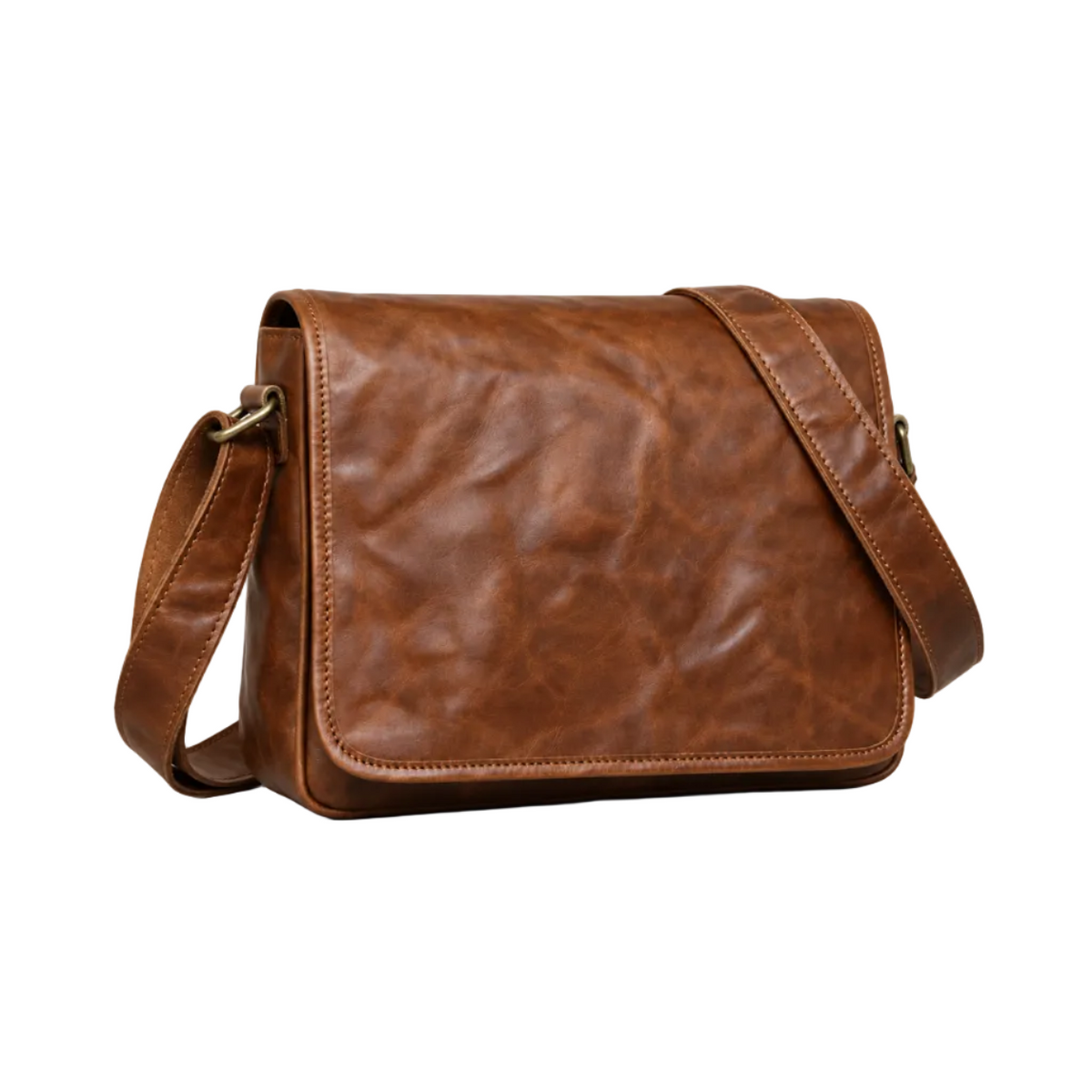 Vintage Brown Leather Flap Satchel Messenger Bag
