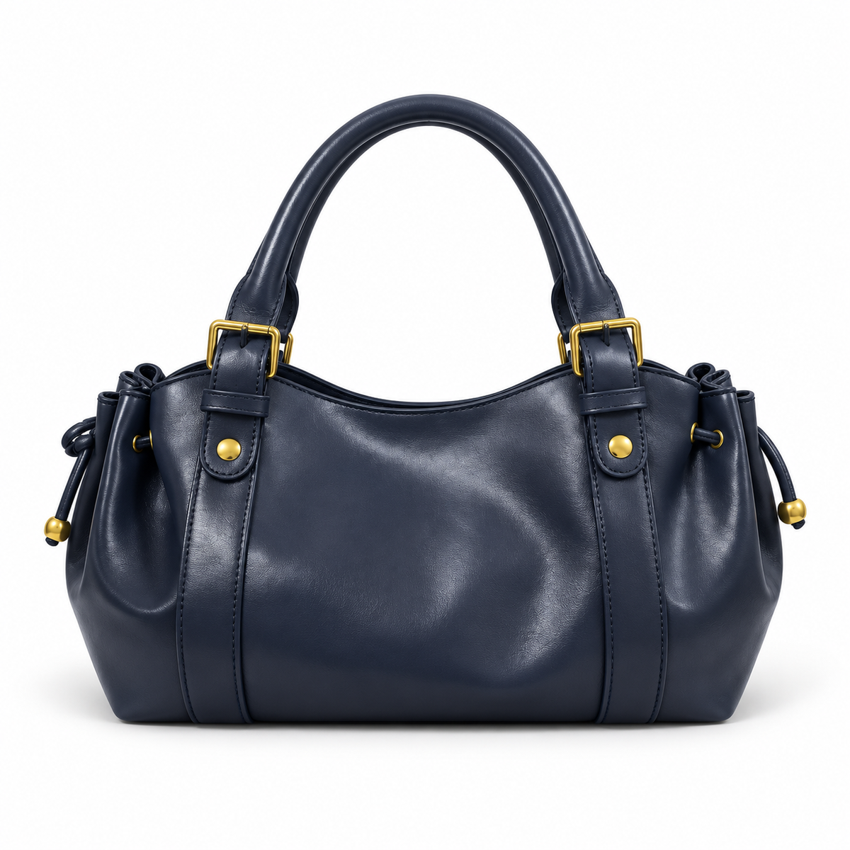 Navy Blue Boston Bag With Buckles-4