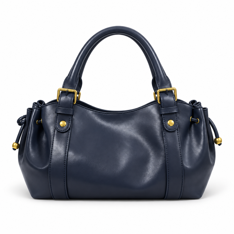 Navy Blue Boston Bag With Buckles-4