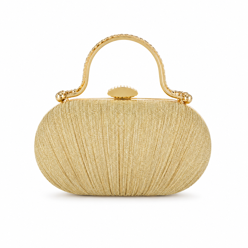 Luxury Gold Pleated Clutch with Metal Handle-2
