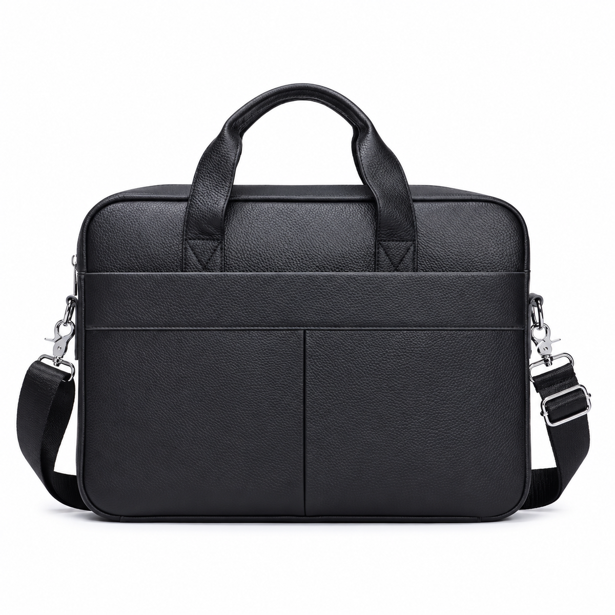 Classic Black Leather Briefcase Shoulder Bag-3