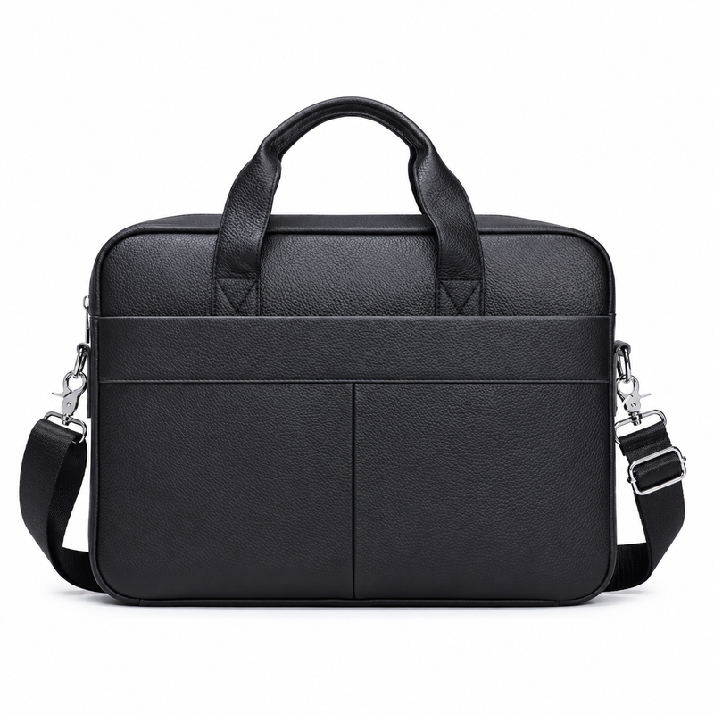 Classic Black Leather Briefcase Shoulder Bag-3