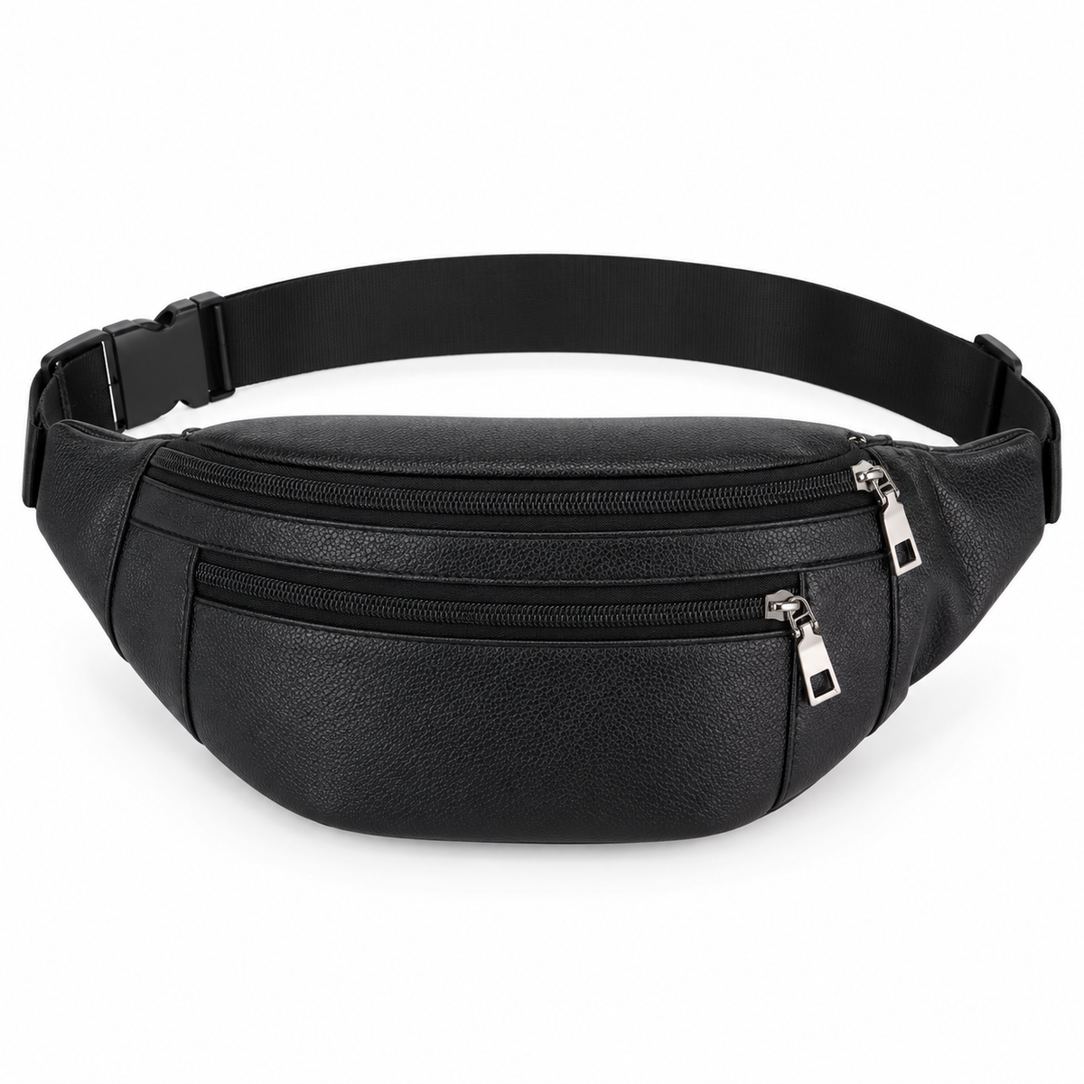 Black Textured Double Zipper Waist Bag-4