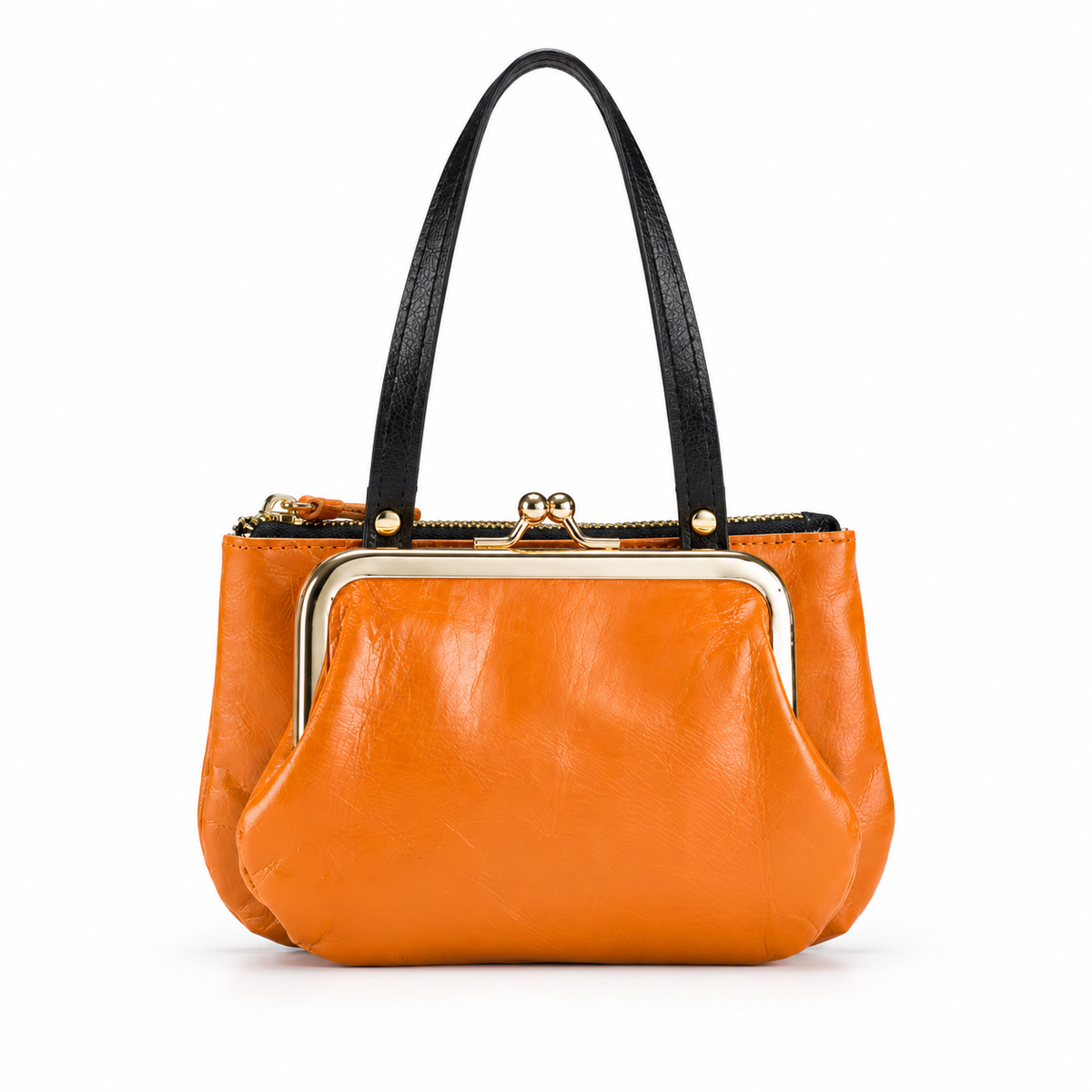 Orange Kiss Lock Double Handle Clutch-3