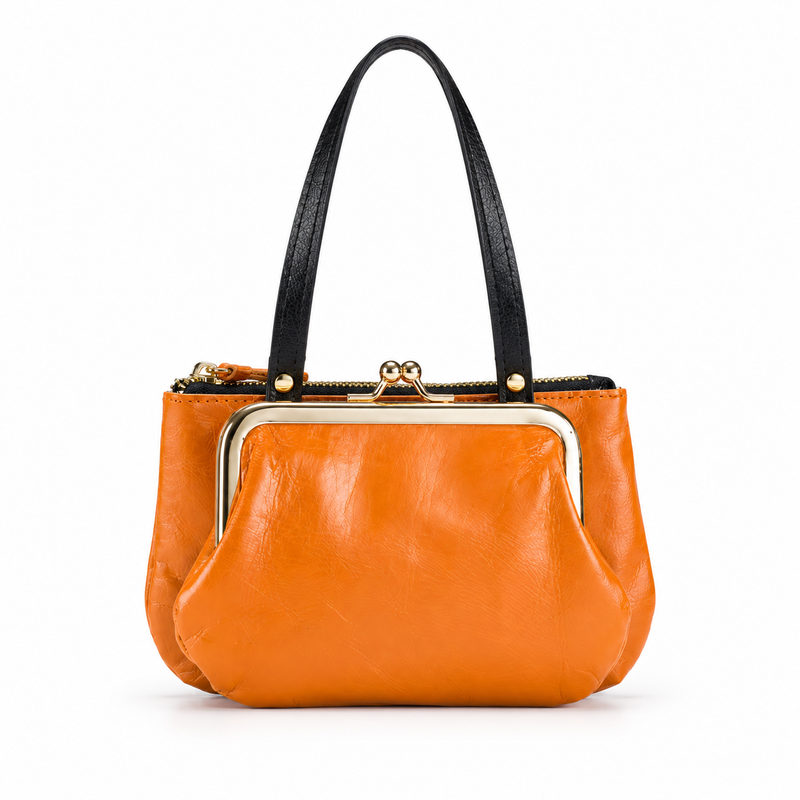 Orange Kiss Lock Double Handle Clutch-3