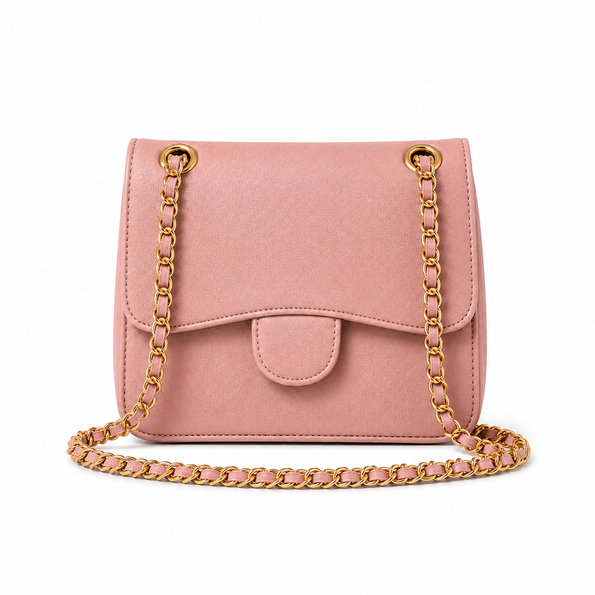 Blush Pink Textured Chain Shoulder Bag-2