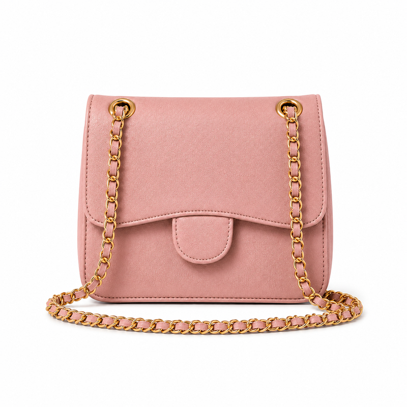 Blush Pink Textured Chain Shoulder Bag-2