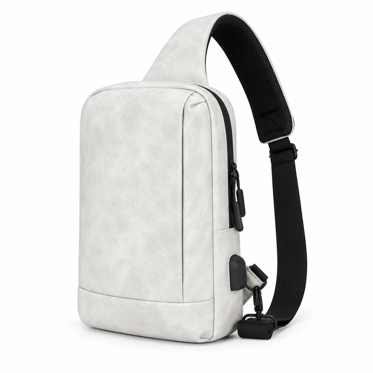 White Textured Crossbody Sling Shoulder Bag-4