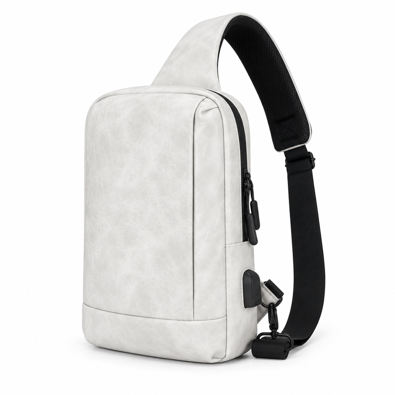 White Textured Crossbody Sling Shoulder Bag-4