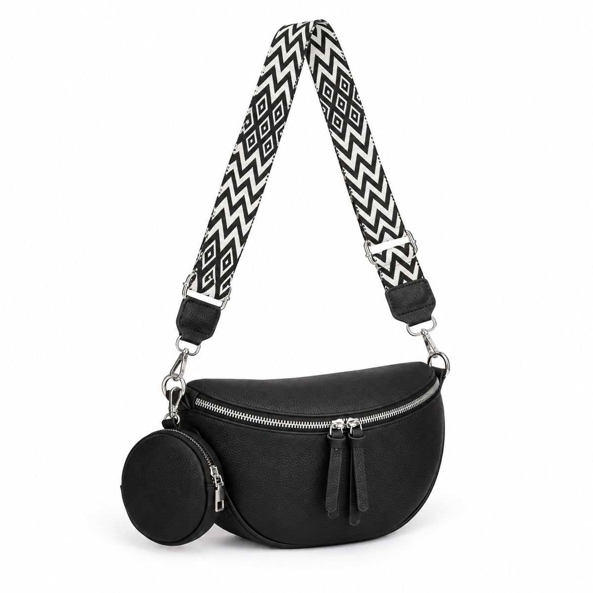 Black Sling Bag With Geometric Strap-3