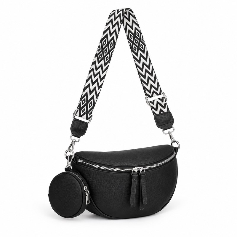 Black Sling Bag With Geometric Strap-1
