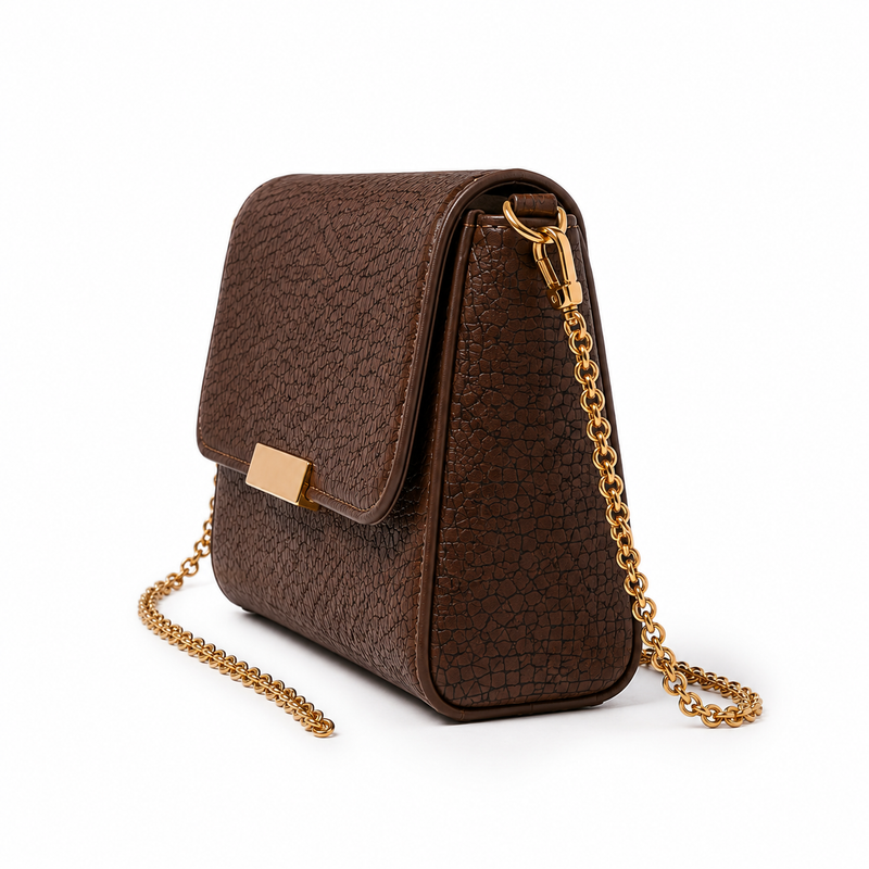 Chocolate Mosaic Textured Chain Crossbody Handbag-3