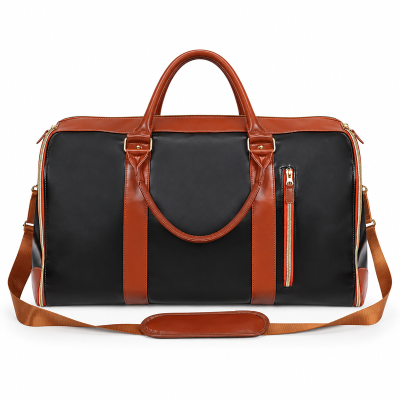 Black Convertible Garment Bag Brown Trim-4
