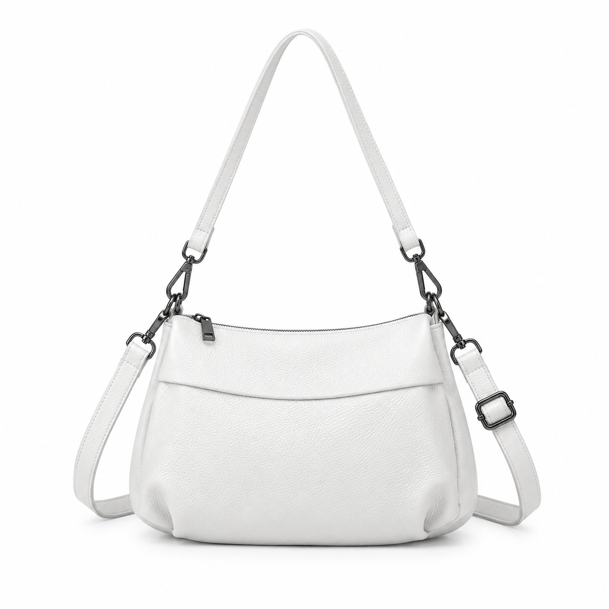 White Textured Shoulder Bag With Crossbody