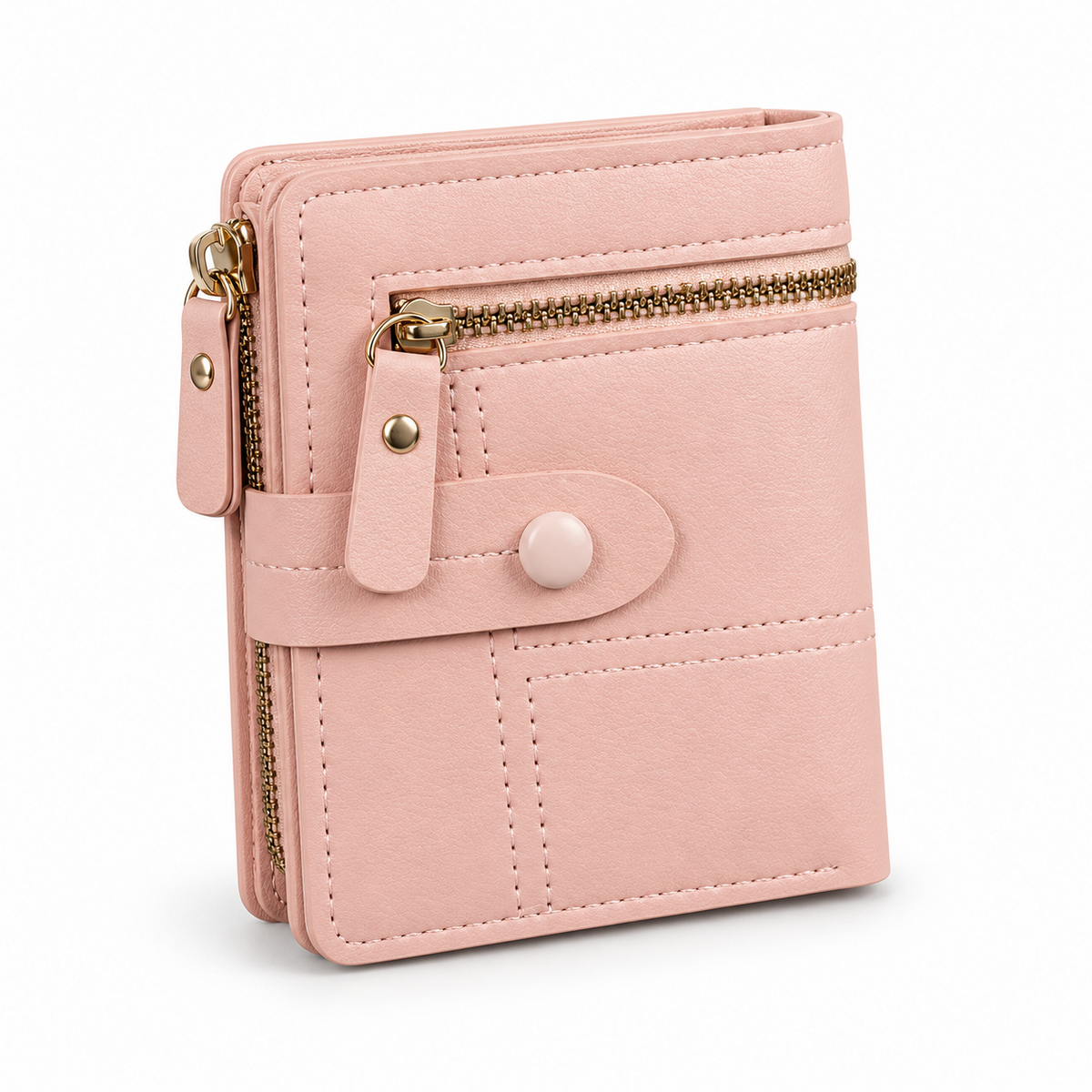 Blush Pink Compact Wallet With Zippers-1
