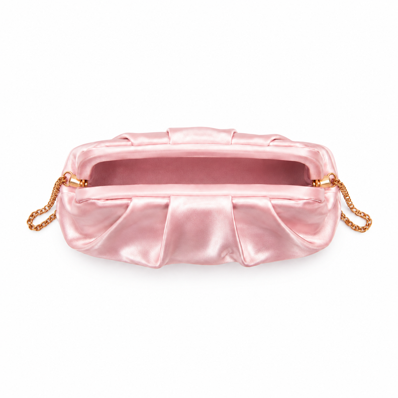 Blush Pink Ruched Satin Clutch Bag-4