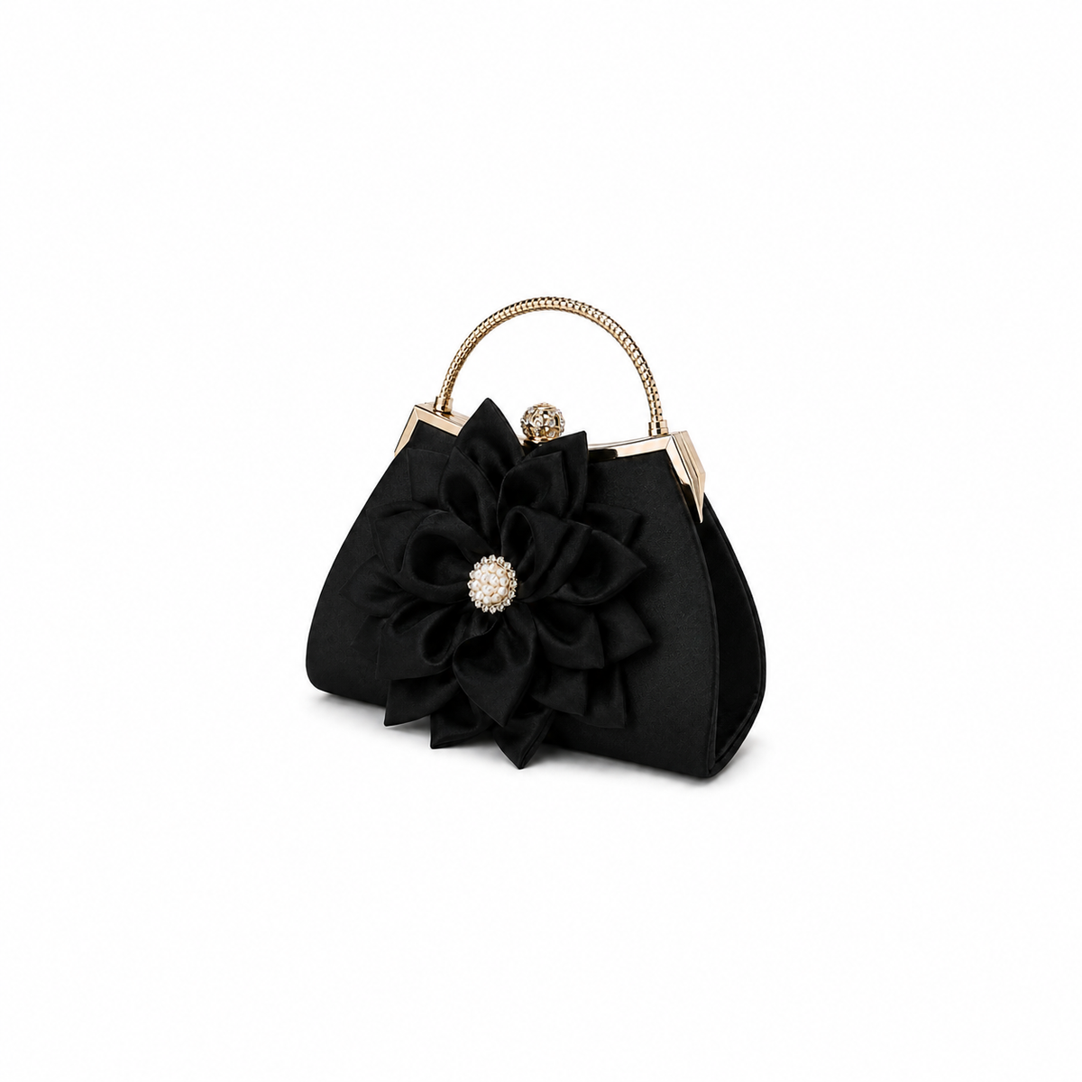 Black Floral Clutch with Pearl Accent-3